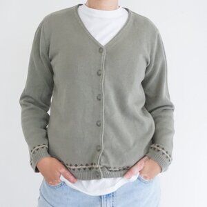 Vintage Eddie Bauer Sage Button Knit Cardigan Sweater Cottagecore Minimalist M